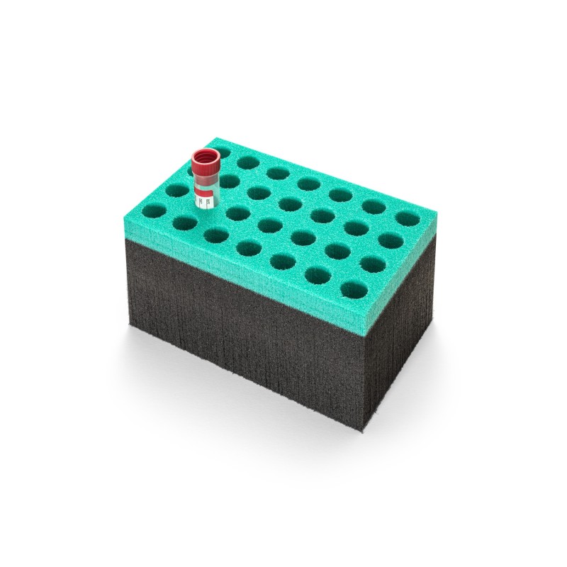 PORTOIR EN MOUSSE ISOTHERME POUR 28 TUBES DE DIAM.16 mm