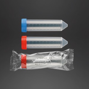 Tube 30 x 115 mm 50 ml conique en PP bouchon rouge à vis gradué stérile emballage individuel