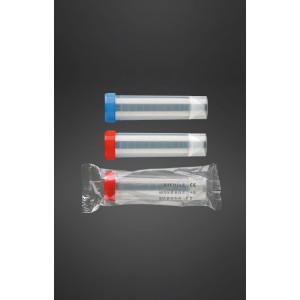 Tube 30 x 115 mm 50 ml conique en PP bouchon rouge à vis gradué avec base d'appui stérile emballage individuel